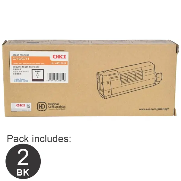 2 x OKI C710N/C711N Black Toner Cartridge 44318612