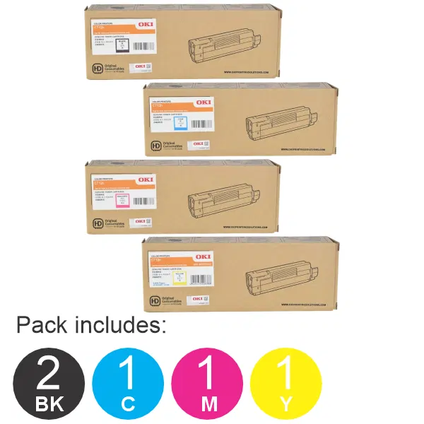 5 Pack OKI C712N (1BK,1C,1M,1Y) Toner Cartridges