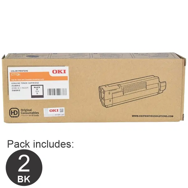 2 x OKI C712N Black Toner Cartridge 46507612