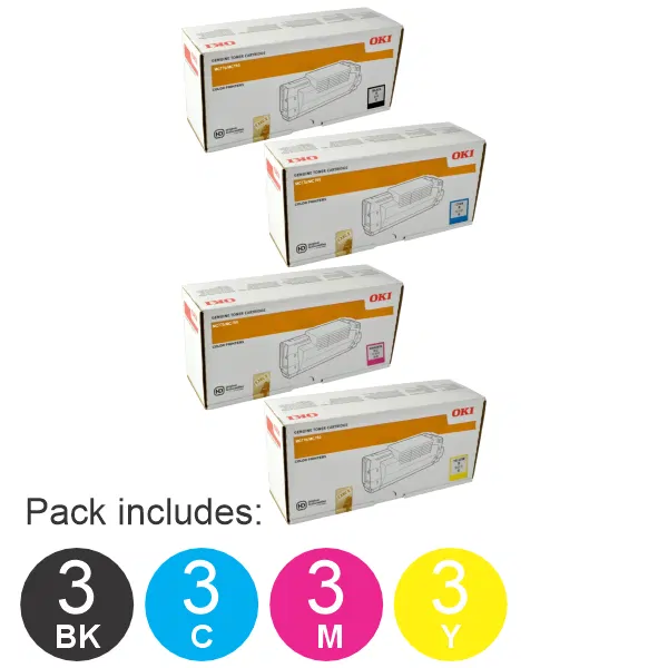 12 Pack OKI MC770/MC780 (1BK,1C,1M,1Y) Toner Cartridges