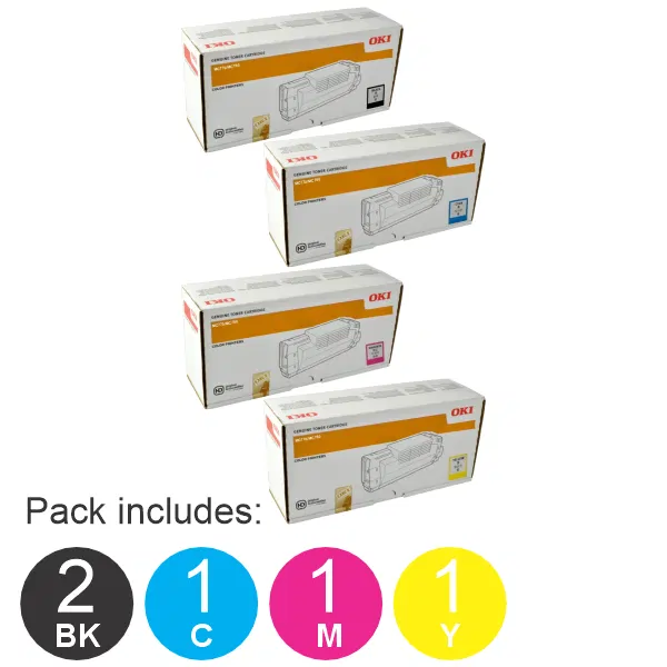 5 Pack OKI MC770/MC780 (1BK,1C,1M,1Y) Toner Cartridges