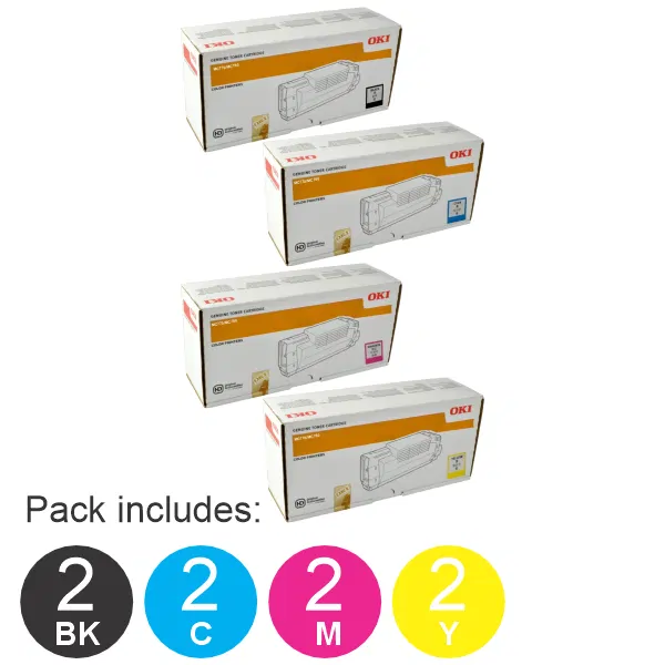 8 Pack OKI MC770/MC780 (1BK,1C,1M,1Y) Toner Cartridges