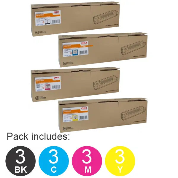 12 Pack OKI C810 (3BK,3C,3M,3Y) Toner Cartridges