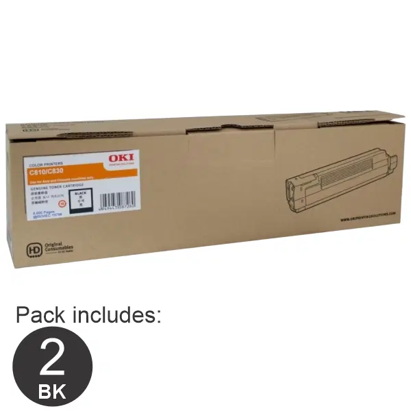 2 x OKI C810 Black Toner Cartridge 44059136