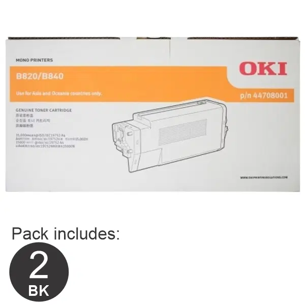 2 x OKI B820 Black Toner Cartridge 44708001