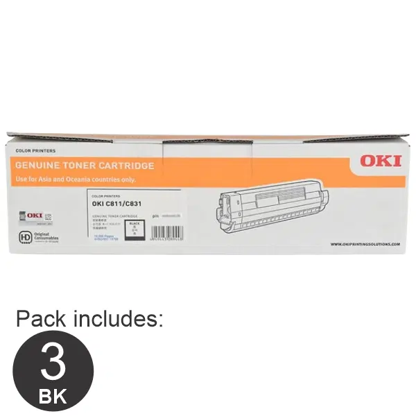 3 x OKI C831N Black Toner Cartridge 44844528