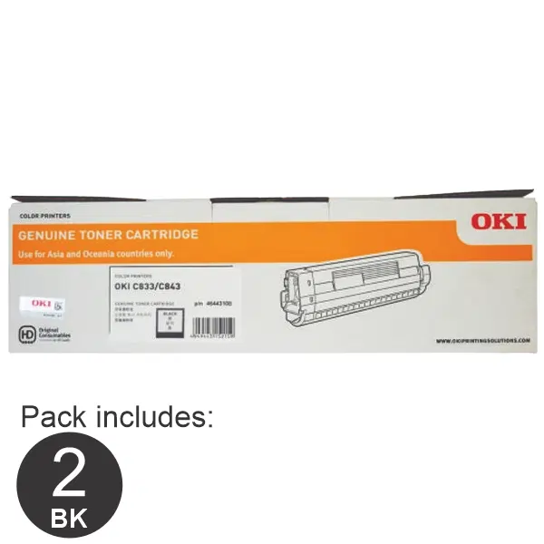 2 x OKI C833N Black Toner Cartridge 46443108