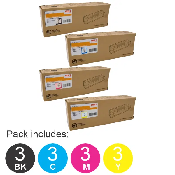 12 Pack OKI MC862 (1BK,1C,1M,1Y) Toner Cartridges