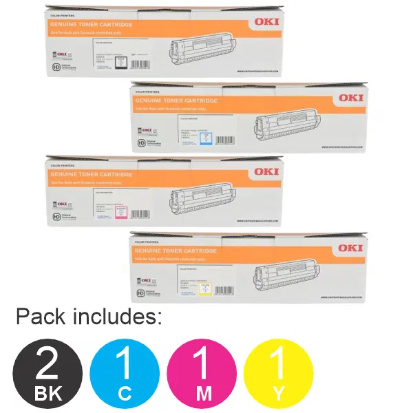 5 Pack OKI MC873 (1BK,1C,1M,1Y) Toner Cartridges