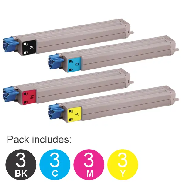 12 Pack OKI C910 (1BK,1C,1M,1Y) Toner Cartridges