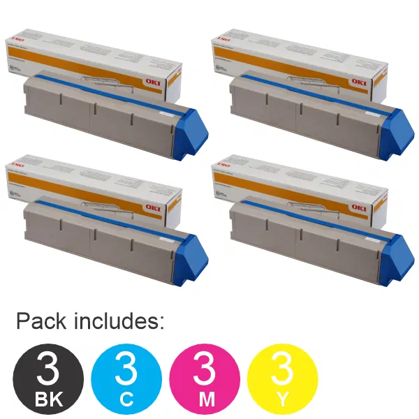 12 Pack OKI C911 (1BK,1C,1M,1Y) High Yield Toner Cartridges