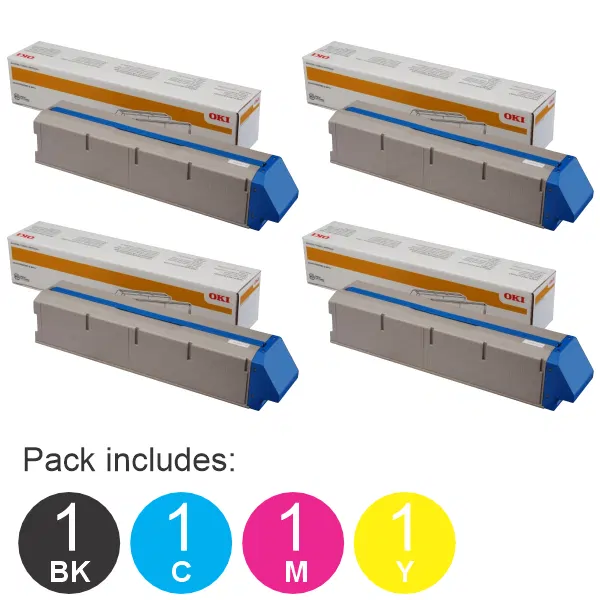 4 Pack OKI C911 (1BK,1C,1M,1Y) High Yield Toner Cartridges