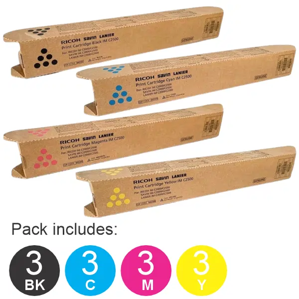 12 Pack Ricoh IM C2000 (1BK,1C,1M,1Y) Toner Cartridges