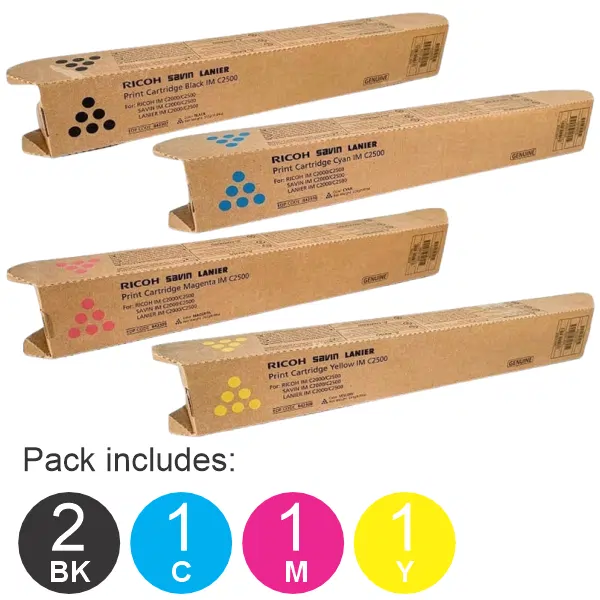 5 Pack Ricoh IM C2000 (1BK,1C,1M,1Y) Toner Cartridges