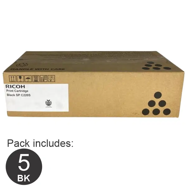 5 x Ricoh/Lanier Type 220 Black Toner Cartridge 406059