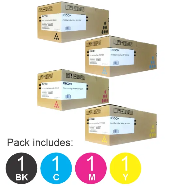 4 Pack Ricoh SPC252 (1BK,1C,1M,1Y) Toner Cartridges