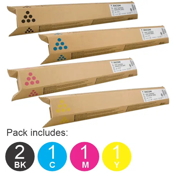 5 Pack Ricoh MPC3000 (1BK,1C,1M,1Y) Toner Cartridges