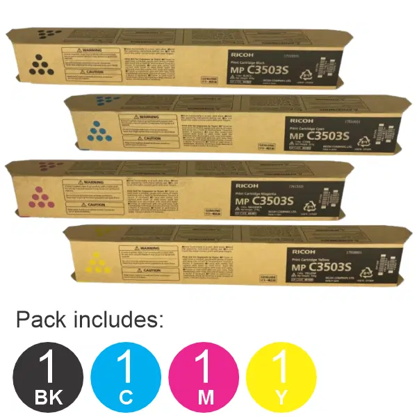 4 Pack Ricoh MPC3003 (1BK,1C,1M,1Y) Toner Cartridges