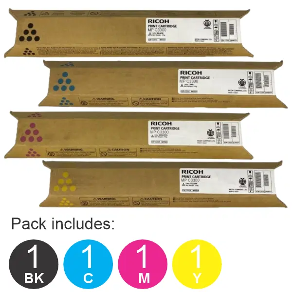 4 Pack Ricoh MPC3300 (1BK,1C,1M,1Y) Toner Cartridges