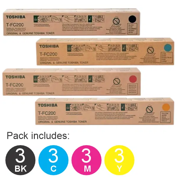 12 Pack Toshiba TFC200 (1BK,1C,1M,1Y) Toner Cartridges