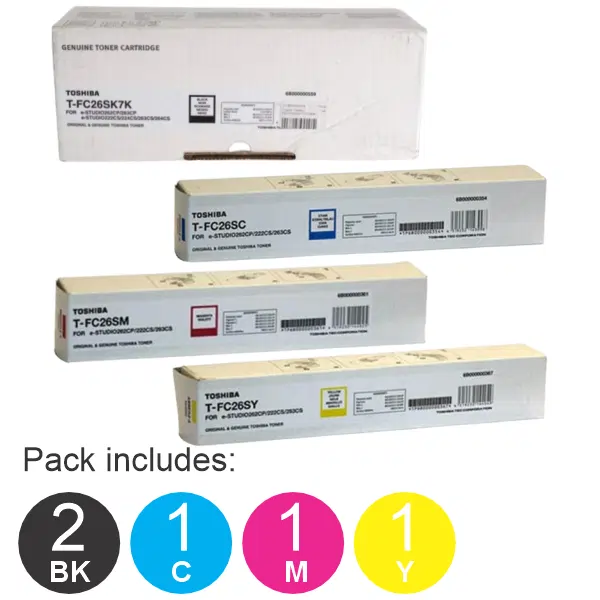 5 Pack Toshiba TFC26S (1BK,1C,1M,1Y) Toner Cartridges