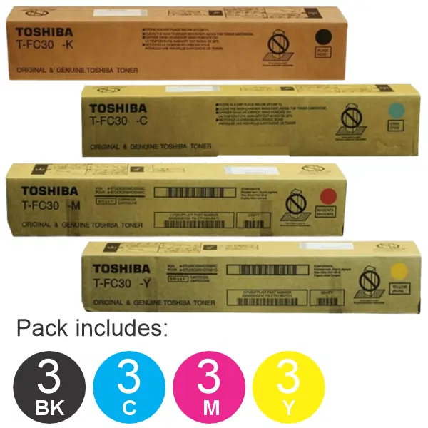 12 Pack Toshiba TFC30 (1BK,1C,1M,1Y) Toner Cartridges