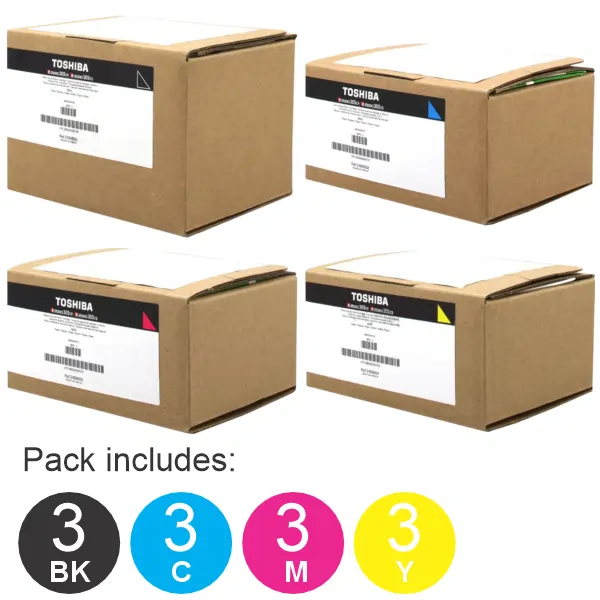 12 Pack Toshiba TFC305PR (1BK,1C,1M,1Y) Toner Cartridges