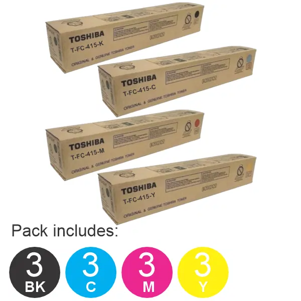 12 Pack Toshiba TFC415 (1BK,1C,1M,1Y) Toner Cartridges