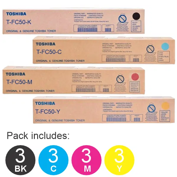 12 Pack Toshiba TFC50 (1BK,1C,1M,1Y) Toner Cartridges