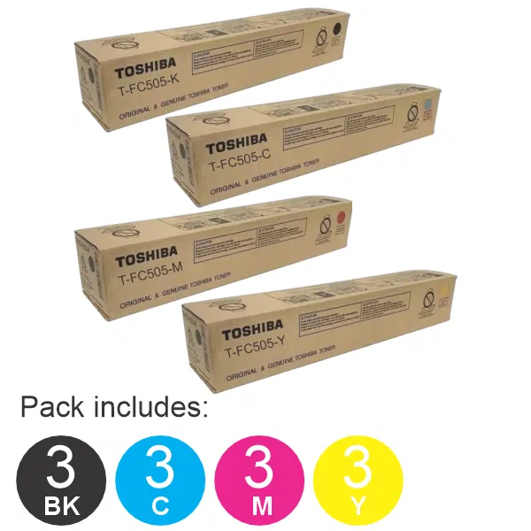 12 Pack Toshiba TFC505 (1BK,1C,1M,1Y) Toner Cartridges