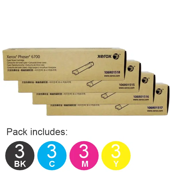 12 Pack Fuji Xerox 106R01518,106R01515,106R01516,106R01517 (3BK,3C,3M,3Y) Toner Cartridges