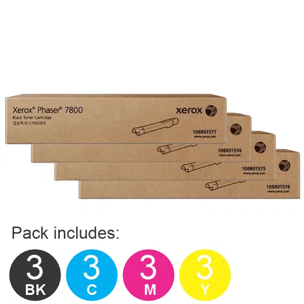 12 Pack Fuji Xerox 106R01577,106R01574,106R01575,106R01576 (3BK,3C,3M,3Y) Toner Cartridges