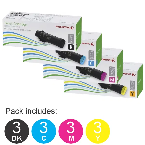 12 Pack Fuji Xerox CT202610,CT202611,CT202612,CT202613 (1BK,1C,1M,1Y) Toner Cartridges