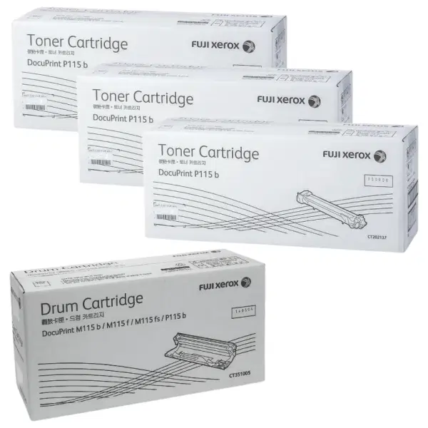 Fuji Xerox CT351005 Drum Unit & 3 x Fuji Xerox CT202137 Black Toner Cartridge