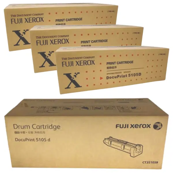 Fuji Xerox CT351059 Drum Unit & 3 x Fuji Xerox CT202337 Black Toner Cartridge