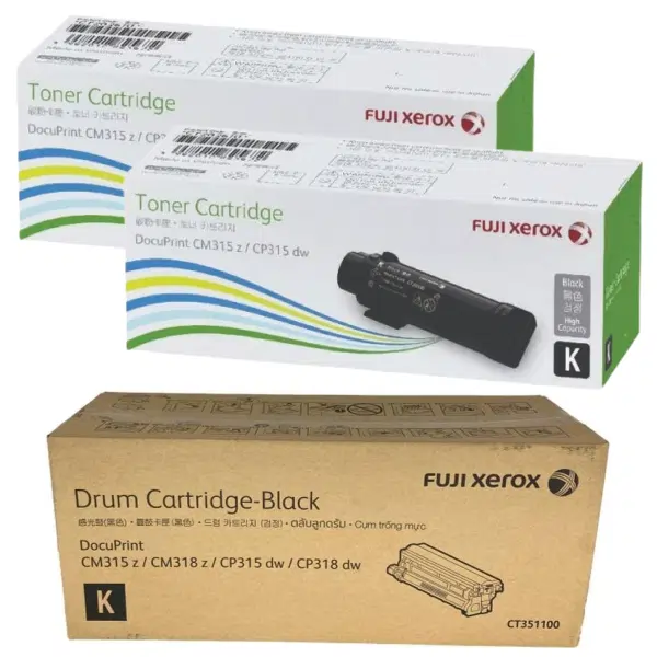 Fuji Xerox CT351100 Black Drum Unit & 2 x Fuji Xerox CT202610 Black Toner Cartridge