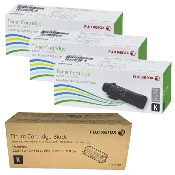 Fuji Xerox CT351100 Black Drum Unit & 3 x Fuji Xerox CT202610 Black Toner Cartridge