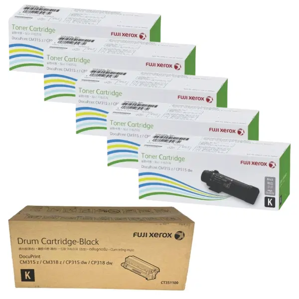 Fuji Xerox CT351100 Black Drum Unit & 5 x Fuji Xerox CT202610 Black Toner Cartridge