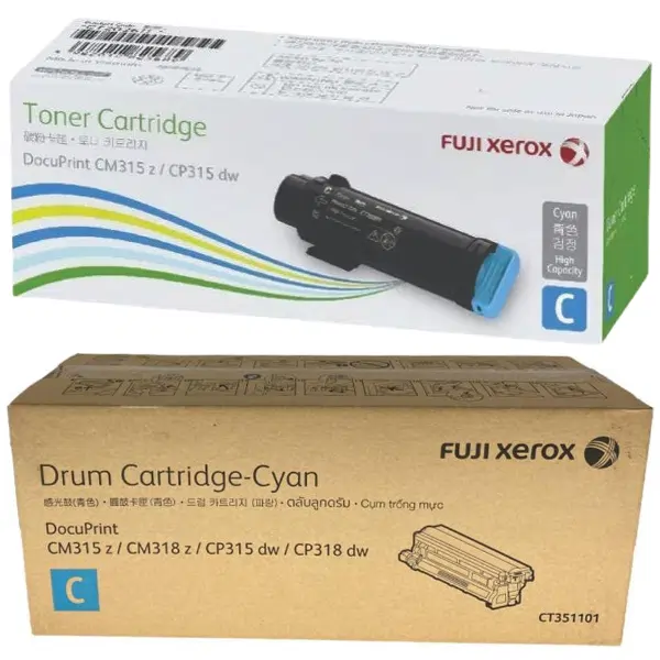 Fuji Xerox CT351101 Cyan Drum Unit & Fuji Xerox CT202611 Cyan Toner Cartridge