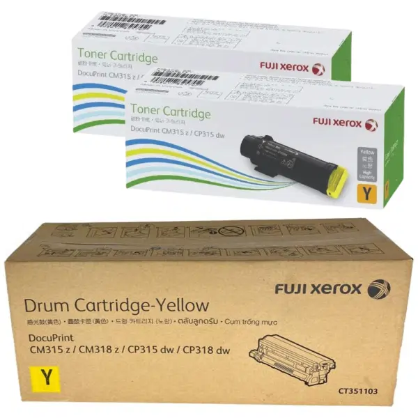 Fuji Xerox CT351103 Yellow Drum Unit & 2 x Fuji Xerox CT202613 Yellow Toner Cartridge