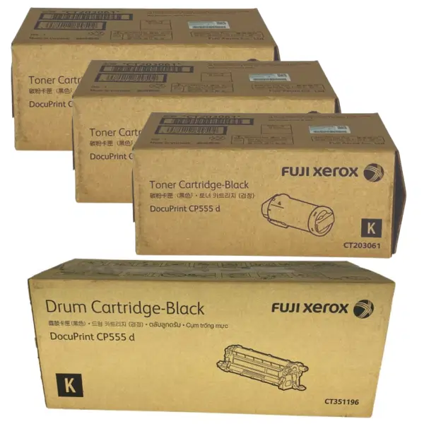 Fuji Xerox CT351196 Black Drum Unit & 3 x Fuji Xerox CT203061 Black Toner Cartridge