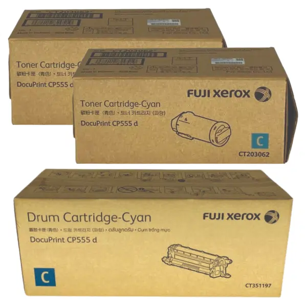 Fuji Xerox CT351197 Cyan Drum Unit & 2 x Fuji Xerox CT203062 Cyan Toner Cartridge