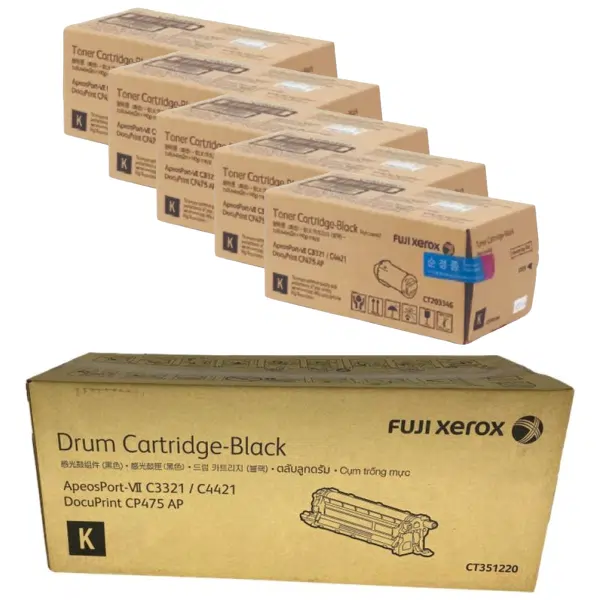 Fuji Xerox CT351220 Black Drum Unit & 5 x Fuji Xerox CT203346 Black Toner Cartridge