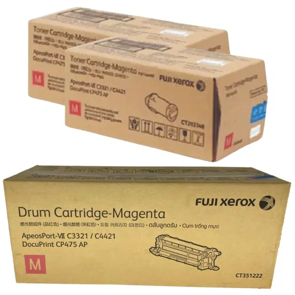 Fuji Xerox CT351222 Magenta Drum Unit & 2 x Fuji Xerox CT203348 Magenta Toner Cartridge