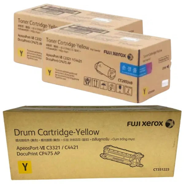 Fuji Xerox CT351223 Yellow Drum Unit & 2 x Fuji Xerox CT203349 Yellow Toner Cartridge