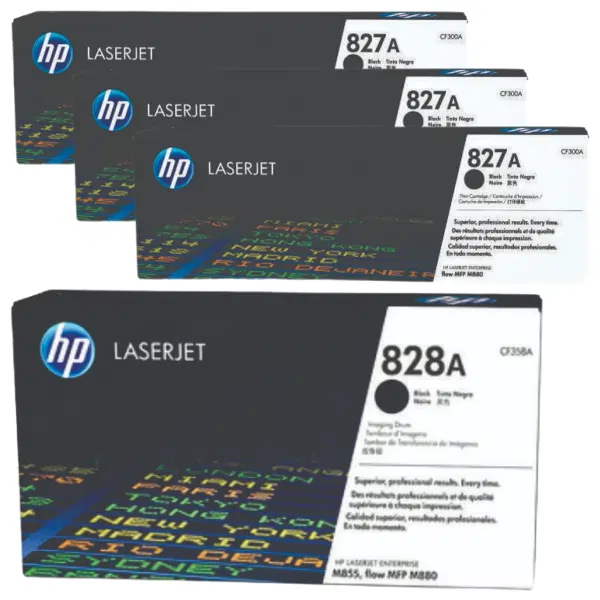 HP #828A Black Drum Unit CF358A & 3 x HP #827A Black Toner Cartridge CF300A