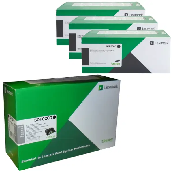 Lexmark 500Z (50F0Z00) Imaging Unit & 3 x Lexmark 503 (50F3000) Black Toner Cartridge