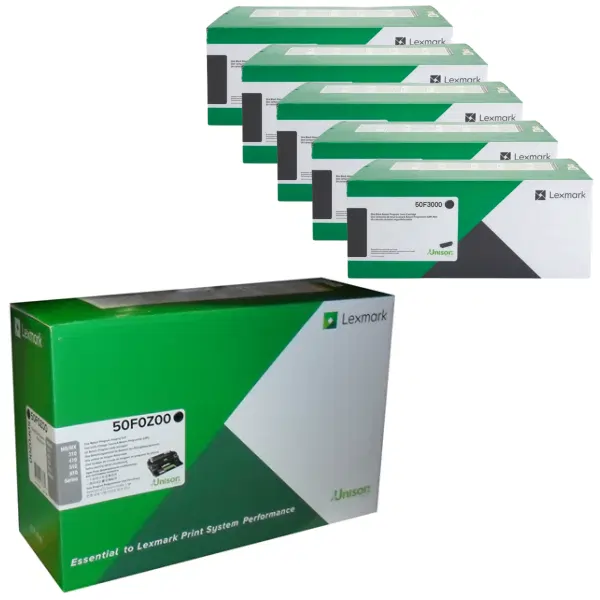 Lexmark 500Z (50F0Z00) Imaging Unit & 5 x Lexmark 503 (50F3000) Black Toner Cartridge