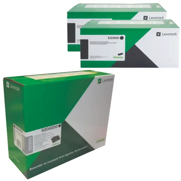 Lexmark 520Z (52D0Z00) Imaging Unit & 2 x Lexmark 523 (52D3000) Black Toner Cartridge