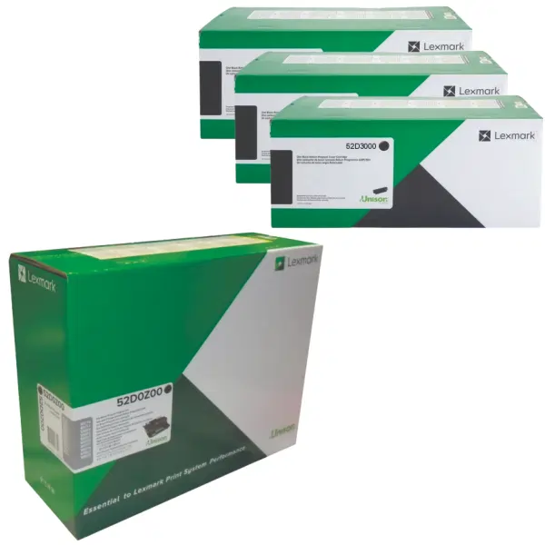 Lexmark 520Z (52D0Z00) Imaging Unit & 3 x Lexmark 523 (52D3000) Black Toner Cartridge